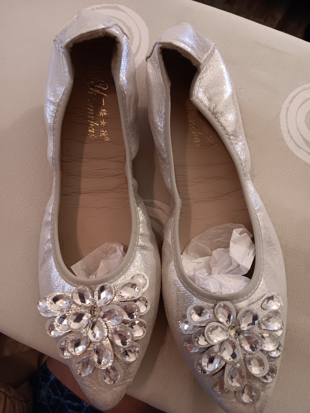 Silver Embellished Women's Ballet Flats
